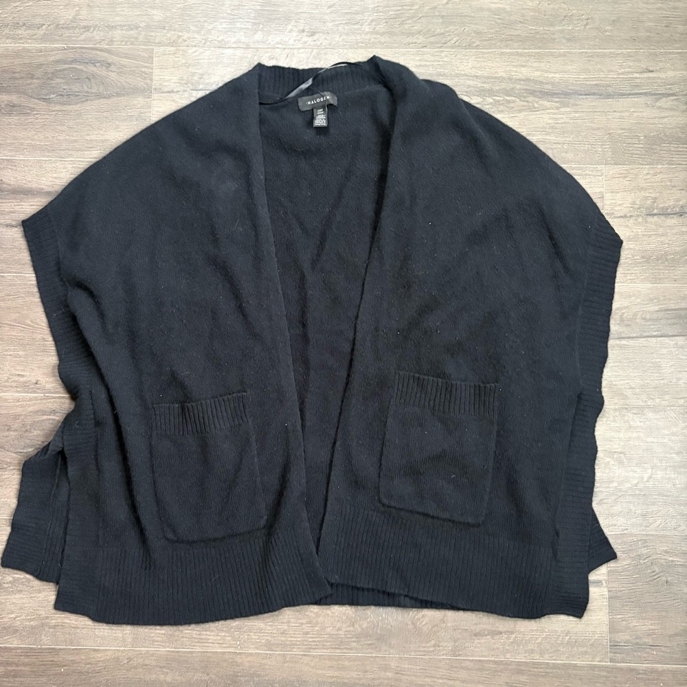 Halogen Black 100% Cashmere Open Cardigan Shawl Pocket Sweater One Size